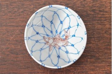 大日本米禽製　鯉の図　染付湯呑7客セット(茶道具、和食器)(R-052851)