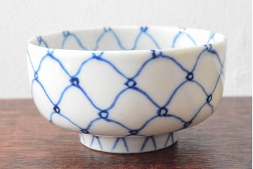 大日本米禽製　鯉の図　染付湯呑7客セット(茶道具、和食器)(R-052851)