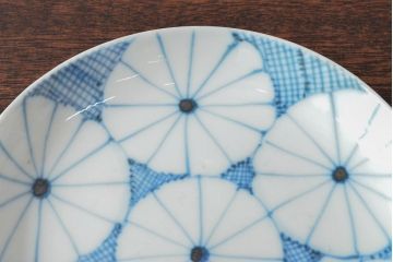 江戸期　古伊万里　菊花尽し　染付五寸五分皿3枚セット(和食器、小皿)(R-052852)