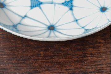 江戸期　古伊万里　菊花尽し　染付五寸五分皿3枚セット(和食器、小皿)(R-052852)