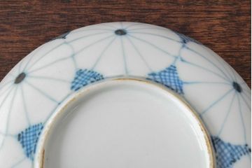 江戸期　古伊万里　菊花尽し　染付五寸五分皿3枚セット(和食器、小皿)(R-052852)