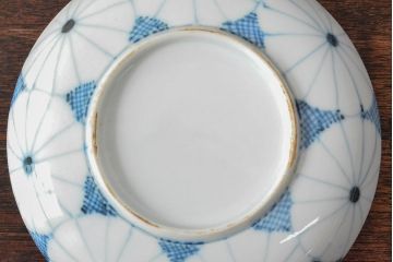 江戸期　古伊万里　菊花尽し　染付五寸五分皿3枚セット(和食器、小皿)(R-052852)