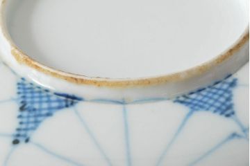 江戸期　古伊万里　菊花尽し　染付五寸五分皿3枚セット(和食器、小皿)(R-052852)