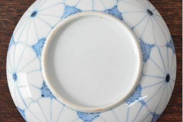江戸期　古伊万里　菊花尽し　染付五寸五分皿3枚セット(和食器、小皿)(R-052853)