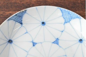 江戸期　古伊万里　菊花尽し　染付五寸五分皿3枚セット(和食器、小皿)(R-052853)