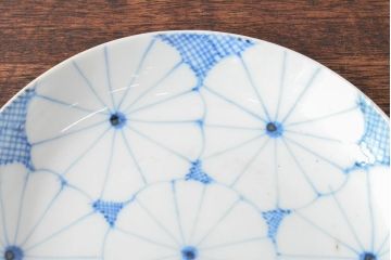 江戸期　古伊万里　菊花尽し　染付五寸五分皿3枚セット(和食器、小皿)(R-052853)