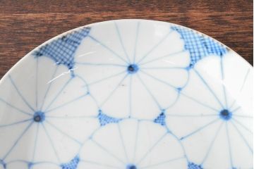 江戸期　古伊万里　菊花尽し　染付五寸五分皿3枚セット(和食器、小皿)(R-052853)