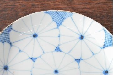 江戸期　古伊万里　菊花尽し　染付五寸五分皿3枚セット(和食器、小皿)(R-052853)