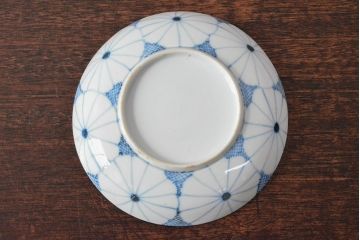 江戸期　古伊万里　菊花尽し　染付五寸五分皿3枚セット(和食器、小皿)(R-052853)