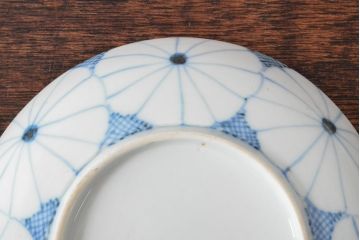 江戸期　古伊万里　菊花尽し　染付五寸五分皿3枚セット(和食器、小皿)(R-052853)