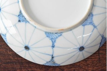 江戸期　古伊万里　菊花尽し　染付五寸五分皿3枚セット(和食器、小皿)(R-052853)
