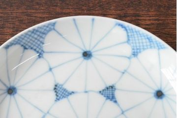 江戸期　古伊万里　菊花尽し　染付五寸五分皿3枚セット(和食器、小皿)(R-052854)