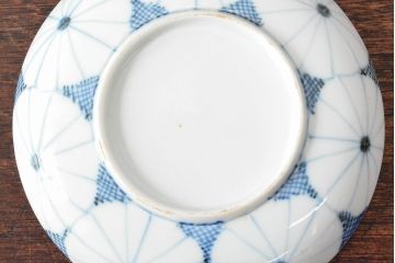 江戸期　古伊万里　菊花尽し　染付五寸五分皿3枚セット(和食器、小皿)(R-052854)