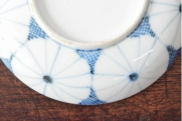 江戸期　古伊万里　菊花尽し　染付五寸五分皿3枚セット(和食器、小皿)(R-052854)