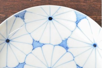 江戸期　古伊万里　菊花尽し　染付五寸五分皿5枚セット(和食器、小皿)(R-052855)