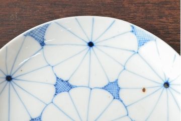 江戸期　古伊万里　菊花尽し　染付五寸五分皿5枚セット(和食器、小皿)(R-052855)