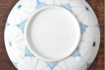 江戸期　古伊万里　菊花尽し　染付五寸五分皿5枚セット(和食器、小皿)(R-052855)