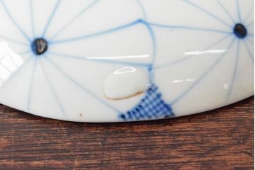 江戸期　古伊万里　菊花尽し　染付五寸五分皿5枚セット(和食器、小皿)(R-052855)