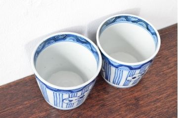 明治期　伊万里焼　染付蕎麦猪口2客セット(そば猪口、和食器)(R-052856)