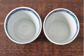 明治期　伊万里焼　染付蕎麦猪口2客セット(そば猪口、和食器)(R-052856)
