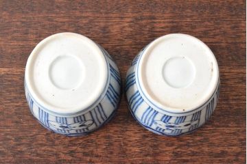 明治期　伊万里焼　染付蕎麦猪口2客セット(そば猪口、和食器)(R-052856)