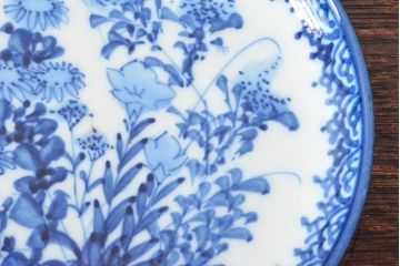 明治〜大正　伊万里焼　草花文染付　四寸皿5枚セット(和食器、小皿)(R-052857)