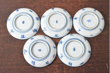 明治〜大正　伊万里焼　草花文染付　四寸皿5枚セット(和食器、小皿)(R-052857)