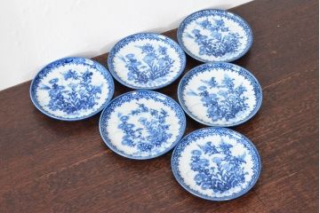 明治〜大正　伊万里焼　草花文染付　四寸皿6枚セット(和食器、小皿)(R-052858)