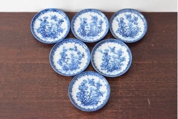 明治〜大正　伊万里焼　草花文染付　四寸皿6枚セット(和食器、小皿)(R-052858)