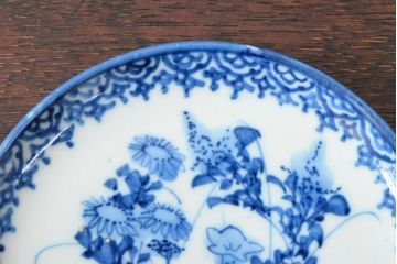 明治〜大正　伊万里焼　草花文染付　四寸皿6枚セット(和食器、小皿)(R-052858)