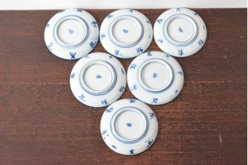 明治〜大正　伊万里焼　草花文染付　四寸皿6枚セット(和食器、小皿)(R-052858)