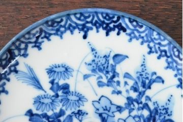 明治〜大正　伊万里焼　草花文染付　四寸皿6枚セット(和食器、小皿)(R-052859)
