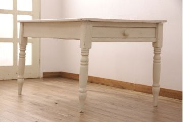 和製ビンテージ　アンティーク風なつくりがかわいらしい手造りテーブル(ダイニングテーブル、作業台、ヴィンテージ)(R-052862)