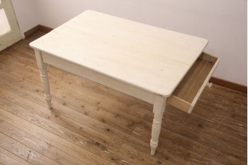 和製ビンテージ　アンティーク風なつくりがかわいらしい手造りテーブル(ダイニングテーブル、作業台、ヴィンテージ)(R-052862)