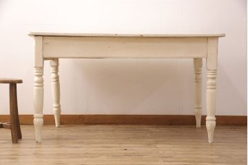 和製ビンテージ　アンティーク風なつくりがかわいらしい手造りテーブル(ダイニングテーブル、作業台、ヴィンテージ)(R-052862)