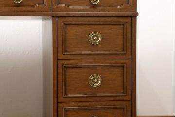中古　美品　DREXEL HERITAGE(ドレクセルヘリテイジ)　Triune(トライユン)　レザートップが格好いいマホガニー材製のデスク(定価約75万円)(両袖机、在宅ワーク、在宅用ワークデスク)(R-052870)