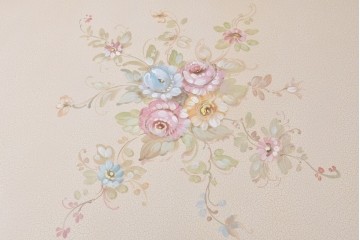 ヨーロッパビンテージ　イタリア輸入家具　ロココ調　見事な彫刻と天板の花の絵が優雅なダイニングテーブル　(R-052878)