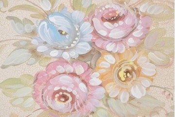 ヨーロッパビンテージ　イタリア輸入家具　ロココ調　見事な彫刻と天板の花の絵が優雅なダイニングテーブル　(R-052878)