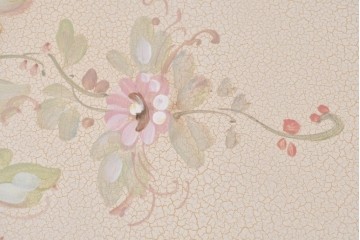 ヨーロッパビンテージ　イタリア輸入家具　ロココ調　見事な彫刻と天板の花の絵が優雅なダイニングテーブル　(R-052878)