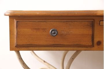 中古　DREXEL HERITAGE(ドレクセルヘリテイジ)　アメリカ輸入モデル　異素材ミックスなデザインが面白いコンソールテーブル(ハイデスク、在宅ワーク、在宅用サイドテーブル)(R-052882)