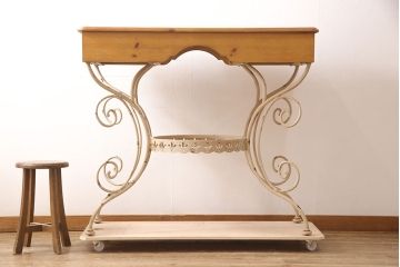 中古　DREXEL HERITAGE(ドレクセルヘリテイジ)　アメリカ輸入モデル　異素材ミックスなデザインが面白いコンソールテーブル(ハイデスク、在宅ワーク、在宅用サイドテーブル)(R-052882)