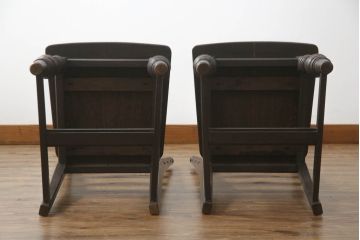中古　美品　永田良介商店　背もたれから脚に至るまで、凝ったつくりが魅力的なチェア2脚セット(椅子、板座チェア、ダイニングチェア)(R-052887)