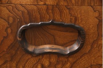 和製アンティーク　上手物　銅金具と玉杢が上質な和のお部屋づくりにぴったりな長火鉢(囲炉裏、木製火鉢)(R-052894)