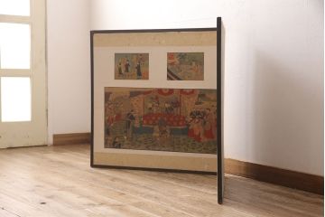 明治期　楊洲周延　版画等　色彩豊かで空間に華やぎをもたらす張交屏風衝立(明治天皇、ようしゅうちかのぶ)(R-052897)