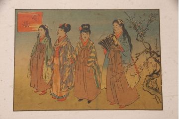 明治期　楊洲周延　版画等　色彩豊かで空間に華やぎをもたらす張交屏風衝立(明治天皇、ようしゅうちかのぶ)(R-052897)