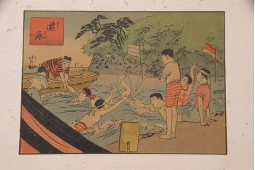 明治期　楊洲周延　版画等　色彩豊かで空間に華やぎをもたらす張交屏風衝立(明治天皇、ようしゅうちかのぶ)(R-052897)