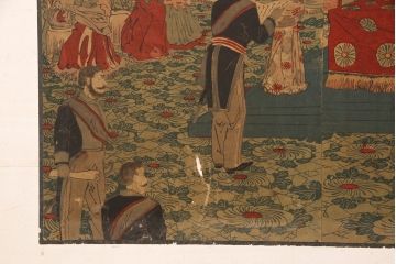 明治期　楊洲周延　版画等　色彩豊かで空間に華やぎをもたらす張交屏風衝立(明治天皇、ようしゅうちかのぶ)(R-052897)