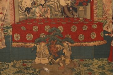 明治期　楊洲周延　版画等　色彩豊かで空間に華やぎをもたらす張交屏風衝立(明治天皇、ようしゅうちかのぶ)(R-052897)