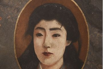 明治〜大正　美人洗髪印　油絵看板(百花堂、木製看板、戦前)(R-052899)