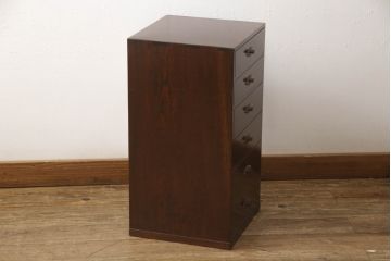 中古　美品　江戸指物　前面桑材　拭き漆塗りが美しい六段小引き出し(小物収納、卓上収納)(R-052902)